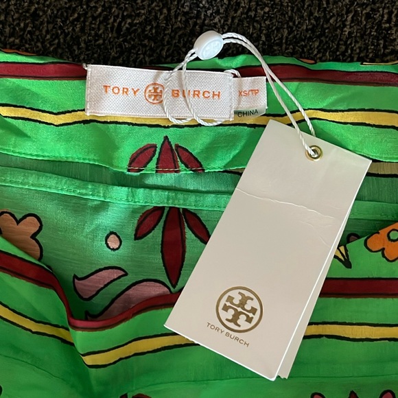 Tory Burch Belted Printed Silk Blend Scarf Long Dress size SX Green. Maxi. NEW - Picture 3 of 15